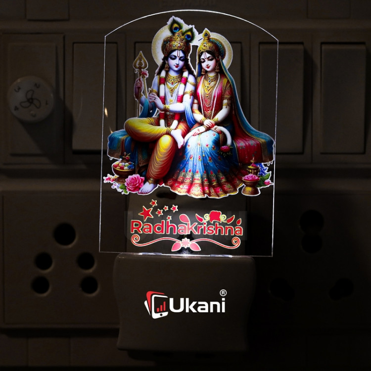 UKANI®  RADHA KRISHNA   single color white light UV Multi color Print Night Lamp for Temple/Home/Office/gift