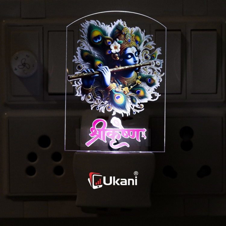 UKANI®  KRISHNA  Design single color white light UV Multi color Print Night Lamp for Temple/Home/Office/gift