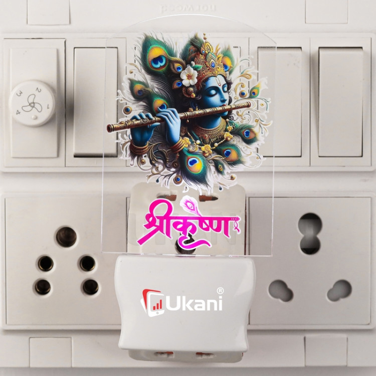 UKANI®  KRISHNA  Design single color white light UV Multi color Print Night Lamp for Temple/Home/Office/gift