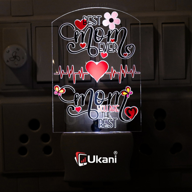 UKANI® BEST MOM EVER Design single color white light UV Multi color Print Night Lamp for Temple/Home/Office/gift