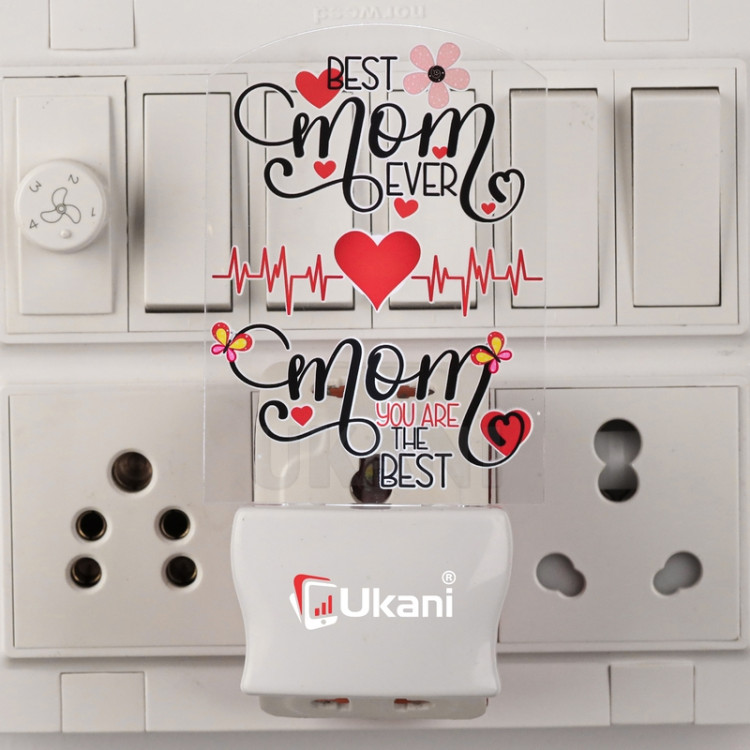 UKANI® BEST MOM EVER Design single color white light UV Multi color Print Night Lamp for Temple/Home/Office/gift