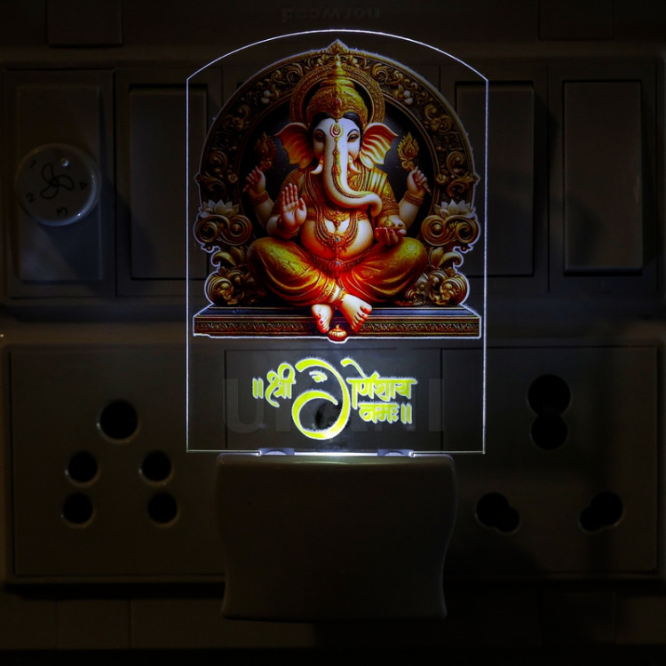 UKANI Ganesh  Design single color white light UV Multi color Print Night Lamp for Temple/Home/Office/gift