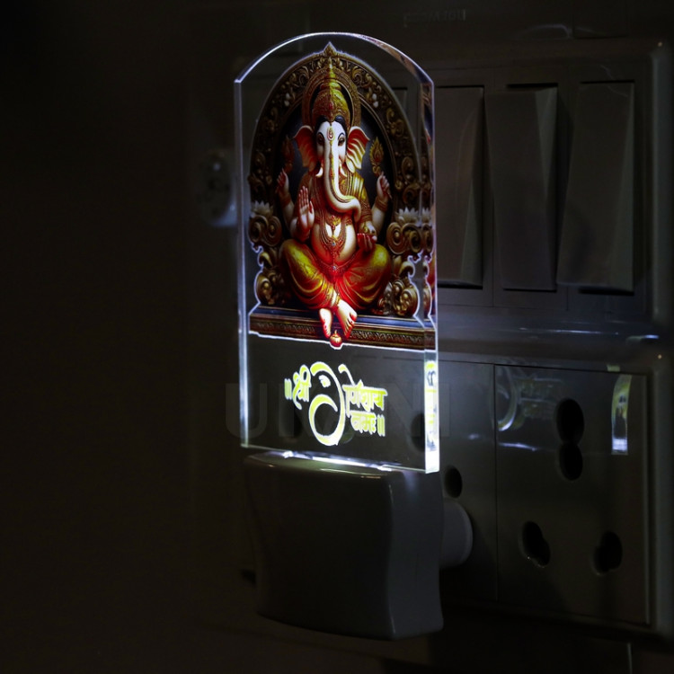 UKANI Ganesh  Design single color white light UV Multi color Print Night Lamp for Temple/Home/Office/gift