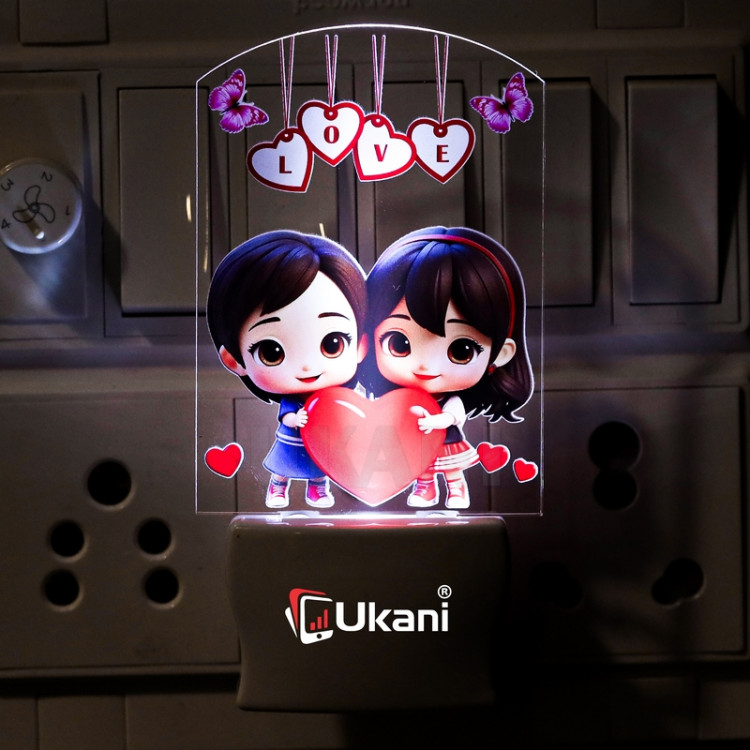 UKANI LOVE HEART  Design single color white light UV Multi color Print Night Lamp for Temple/Home/Office/gift
