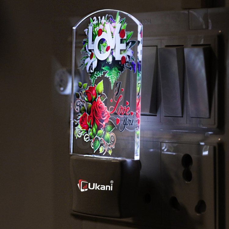 UKANI  LOVE  Design single color white light UV Multi color Print Night Lamp for Temple/Home/Office/gift