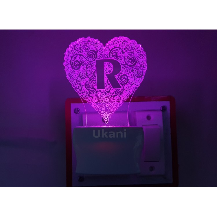 UKANI 3D  Alpha bate R  Night lamp with 7 color automatic Changing Light For Home bedroom Gift  Cafe Office Valentine Gift  size (3 inch )