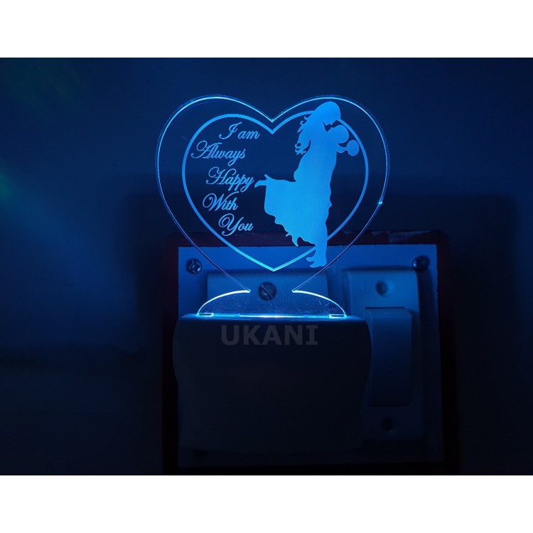 UKANI 3D Love Couple With Heart Night lamp with 7 color automatic Changing Light For Home bedroom Gift  Cafe Office Valentine Gift  size (3 inch )