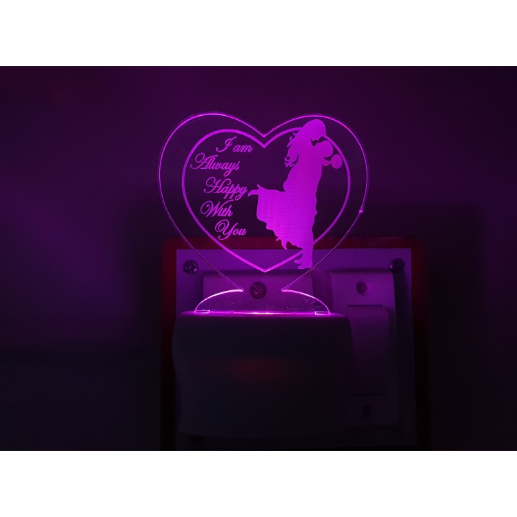 UKANI 3D Love Couple With Heart Night lamp with 7 color automatic Changing Light For Home bedroom Gift  Cafe Office Valentine Gift  size (3 inch )