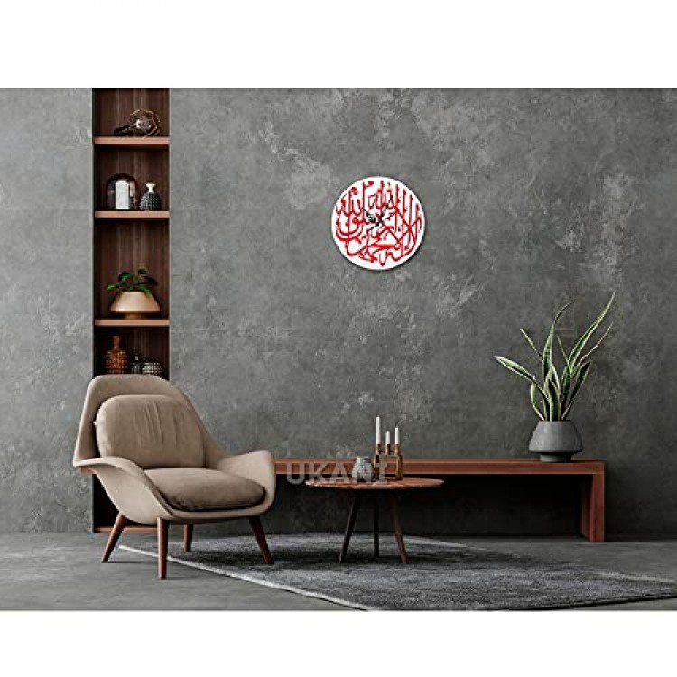 UKANI Kalma Design Acrylic Wall Clock for Home, Office, Living Room and Bedroom Decor Home and Office on Wall Decoration - White+Red
