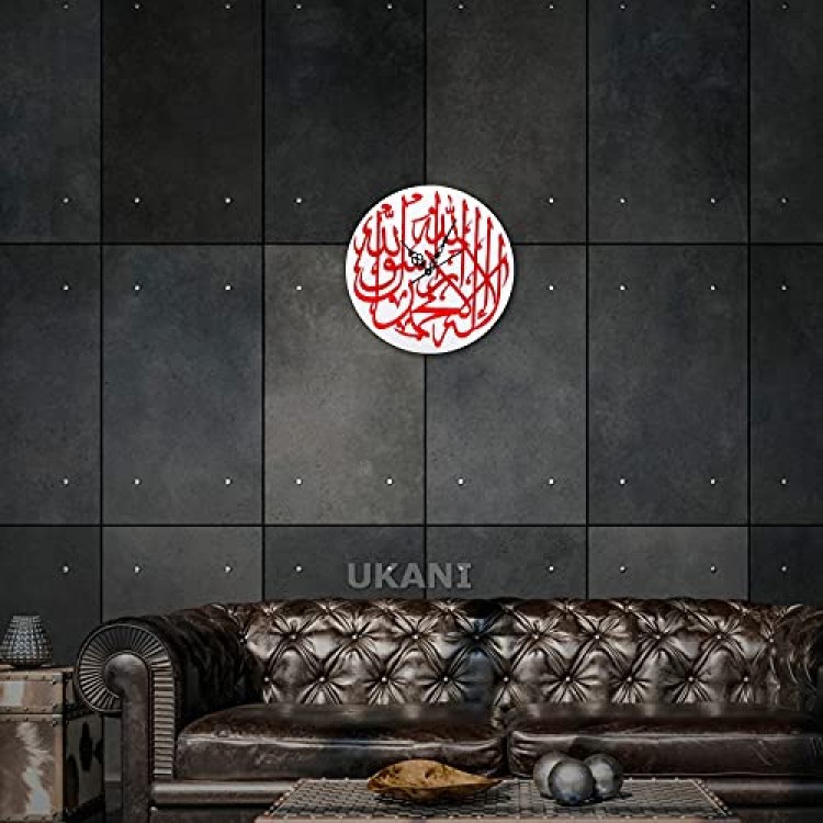 UKANI Kalma Design Acrylic Wall Clock for Home, Office, Living Room and Bedroom Decor Home and Office on Wall Decoration - White+Red