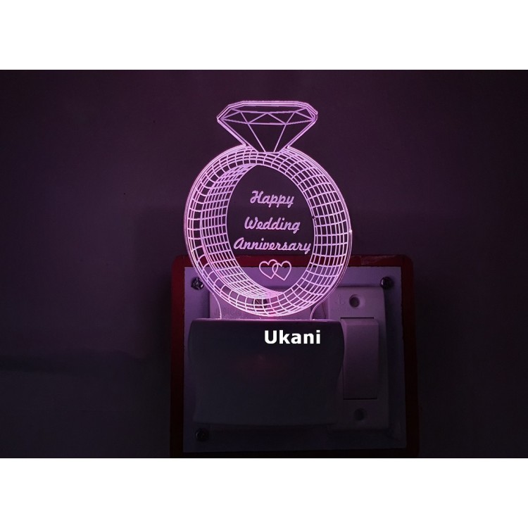 UKANI 3D Happy Wedding Anniversary Ring Design with 7 color automatic Changing Light For Home bedroom Gift  Cafe Office Valentine Gift  size (3 inch )