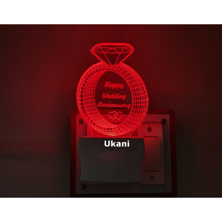 UKANI 3D Happy Wedding Anniversary Ring Design with 7 color automatic Changing Light For Home bedroom Gift  Cafe Office Valentine Gift  size (3 inch )
