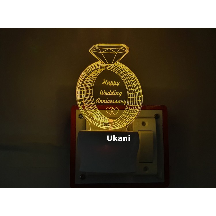 UKANI 3D Happy Wedding Anniversary Ring Design with 7 color automatic Changing Light For Home bedroom Gift  Cafe Office Valentine Gift  size (3 inch )