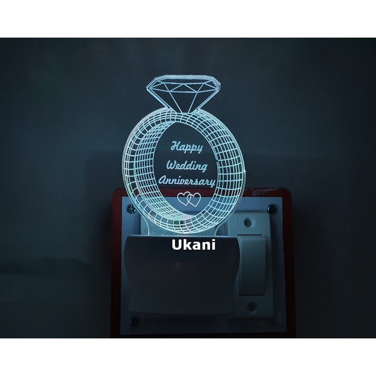 UKANI 3D Happy Wedding Anniversary Ring Design with 7 color automatic Changing Light For Home bedroom Gift  Cafe Office Valentine Gift  size (3 inch )