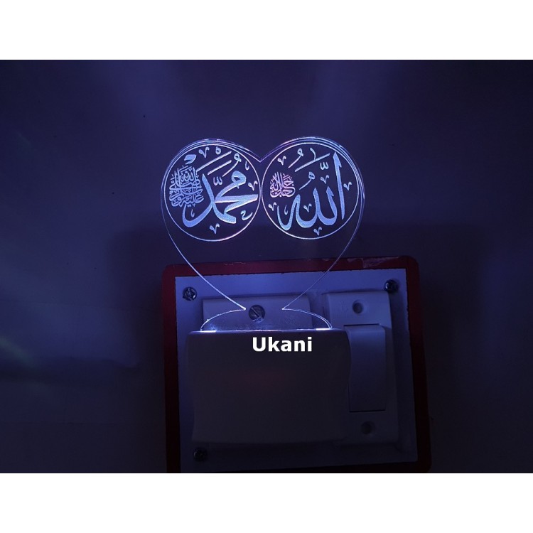 UKANI 3D New Islamic Heart Design with 7 color automatic Changing Light For Home bedroom Gift  Cafe Office Valentine Gift  size (3 inch )
