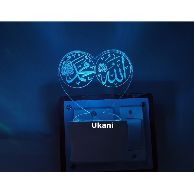 UKANI 3D New Islamic Heart Design with 7 color automatic Changing Light For Home bedroom Gift  Cafe Office Valentine Gift  size (3 inch )
