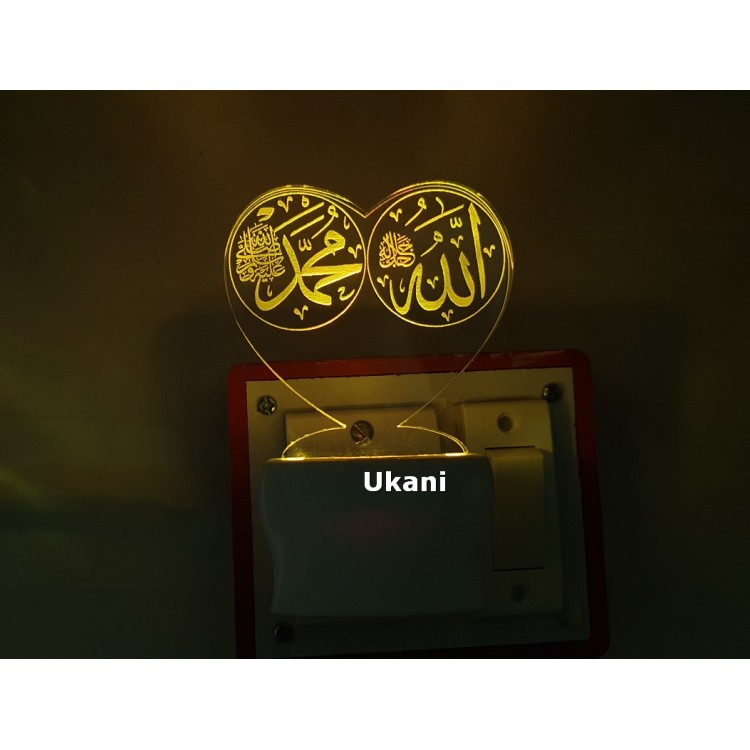 UKANI 3D New Islamic Heart Design with 7 color automatic Changing Light For Home bedroom Gift  Cafe Office Valentine Gift  size (3 inch )