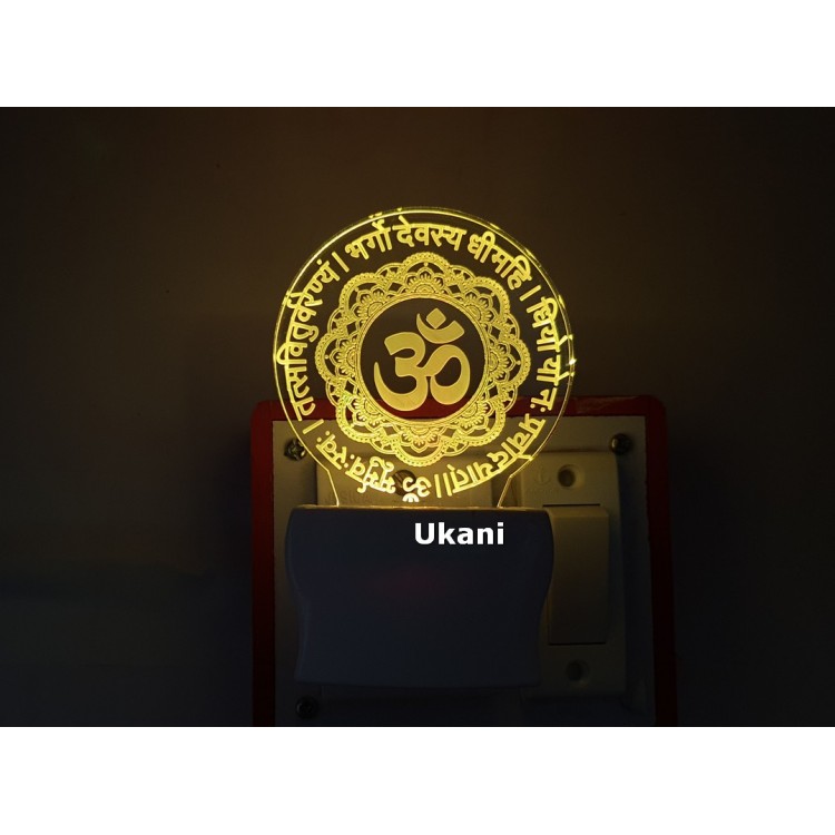 UKANI 3DNew Gayathri Mantra Design with 7 color automatic Changing Light For Home bedroom Gift  Cafe Office Valentine Gift  size (3 inch )