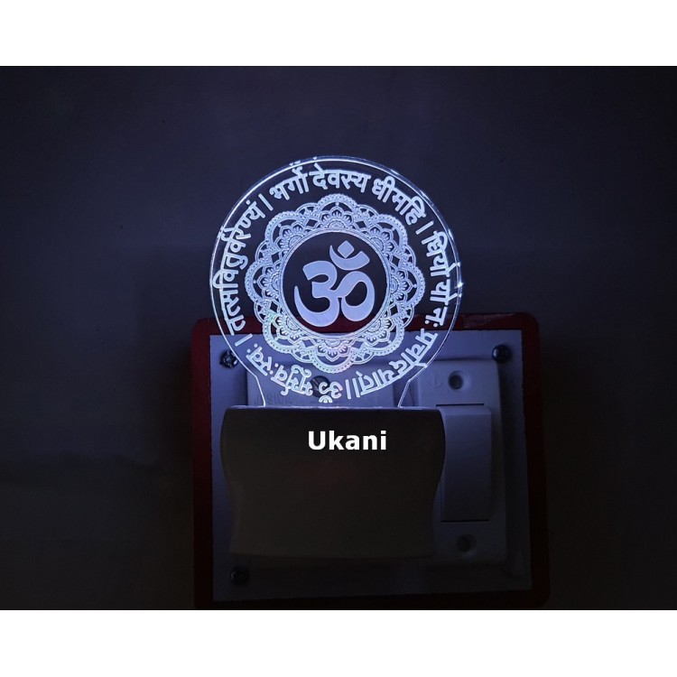 UKANI 3DNew Gayathri Mantra Design with 7 color automatic Changing Light For Home bedroom Gift  Cafe Office Valentine Gift  size (3 inch )