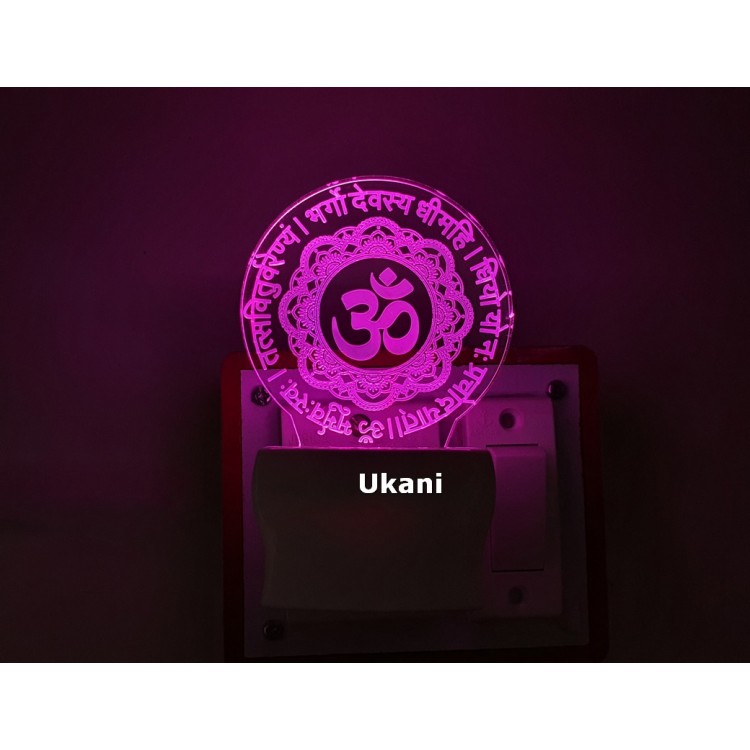 UKANI 3DNew Gayathri Mantra Design with 7 color automatic Changing Light For Home bedroom Gift  Cafe Office Valentine Gift  size (3 inch )