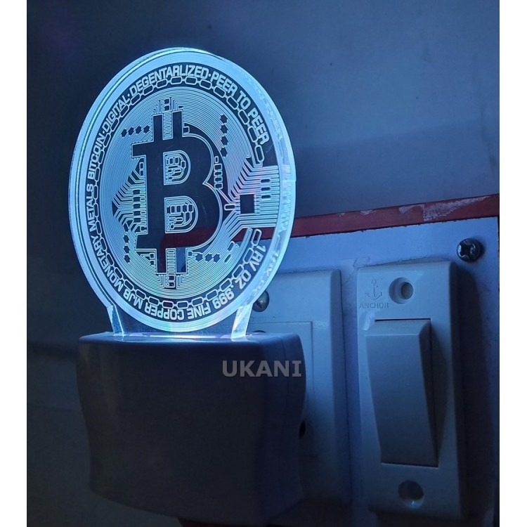 UKANI 3D New Bitcoin  Night lamp with 7 color automatic Changing Light For Home bedroom Gift  Cafe Office Valentine Gift  size (3 inch )