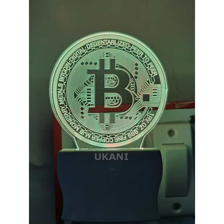 UKANI 3D New Bitcoin  Night lamp with 7 color automatic Changing Light For Home bedroom Gift  Cafe Office Valentine Gift  size (3 inch )