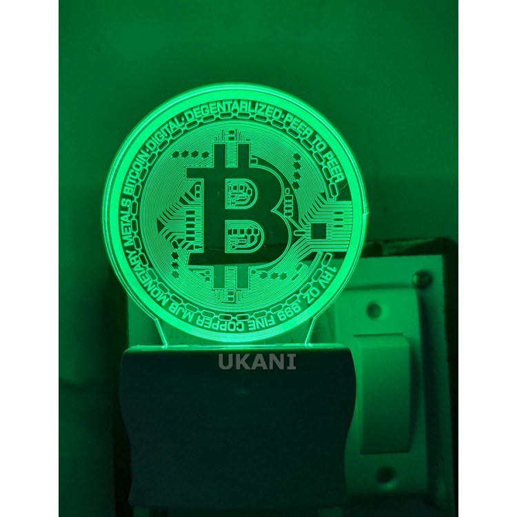 UKANI 3D New Bitcoin  Night lamp with 7 color automatic Changing Light For Home bedroom Gift  Cafe Office Valentine Gift  size (3 inch )
