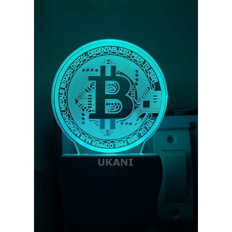 UKANI 3D New Bitcoin  Night lamp with 7 color automatic Changing Light For Home bedroom Gift  Cafe Office Valentine Gift  size (3 inch )