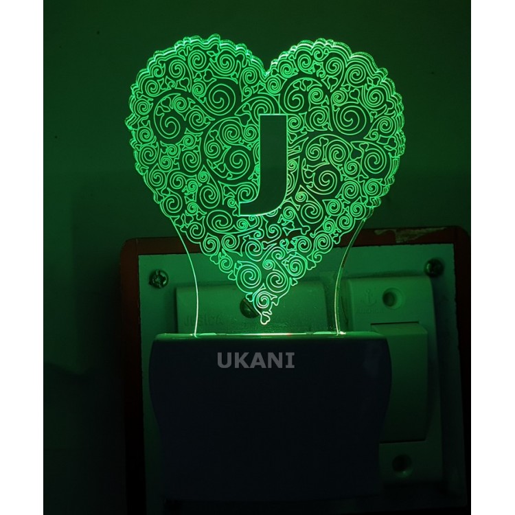 UKANI 3D  Alpha bate J Night lamp with 7 color automatic Changing Light For Home bedroom Gift  Cafe Office Valentine Gift  size (3 inch )