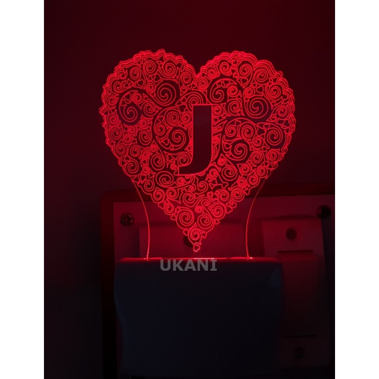 UKANI 3D  Alpha bate J Night lamp with 7 color automatic Changing Light For Home bedroom Gift  Cafe Office Valentine Gift  size (3 inch )