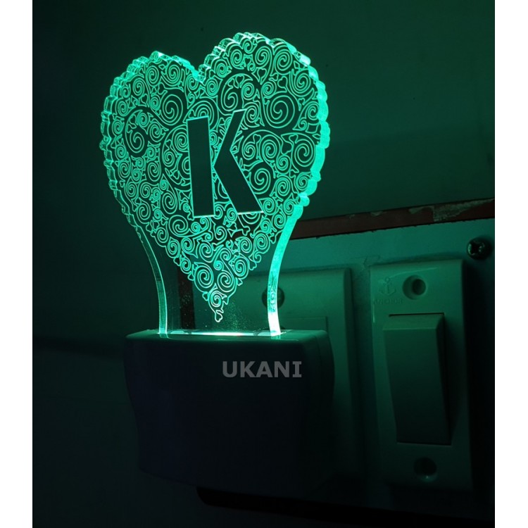 UKANI 3D  Alpha bate K Night lamp with 7 color automatic Changing Light For Home bedroom Gift  Cafe Office Valentine Gift  size (3 inch )