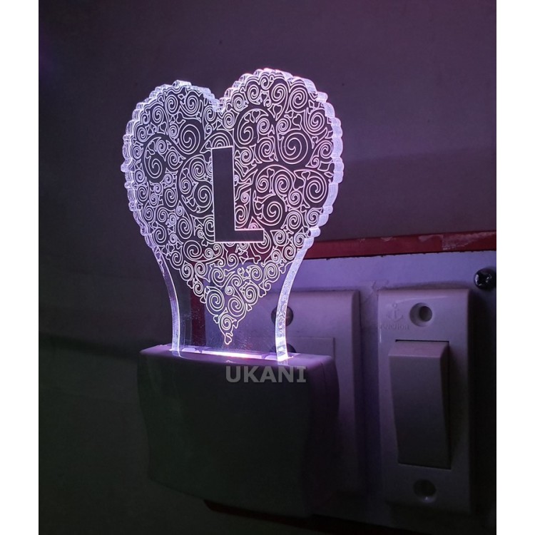 UKANI 3D  Alpha bate L Night lamp with 7 color automatic Changing Light For Home bedroom Gift  Cafe Office Valentine Gift  size (3 inch )