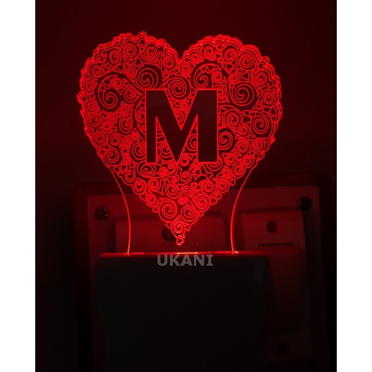 UKANI 3D  Alpha bate M Night lamp with 7 color automatic Changing Light For Home bedroom Gift  Cafe Office Valentine Gift  size (3 inch )