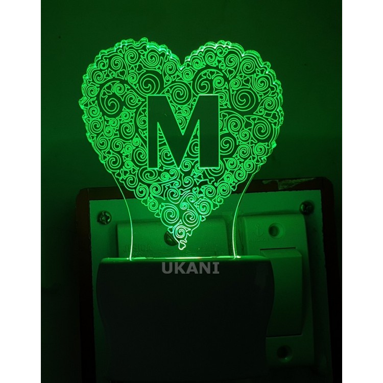 UKANI 3D  Alpha bate M Night lamp with 7 color automatic Changing Light For Home bedroom Gift  Cafe Office Valentine Gift  size (3 inch )