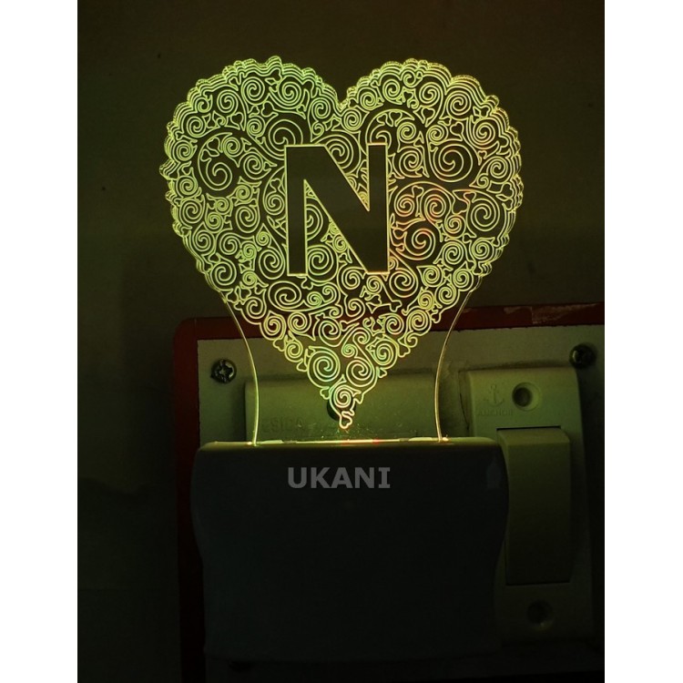UKANI 3D  Alpha bate N Night lamp with 7 color automatic Changing Light For Home bedroom Gift  Cafe Office Valentine Gift  size (3 inch )