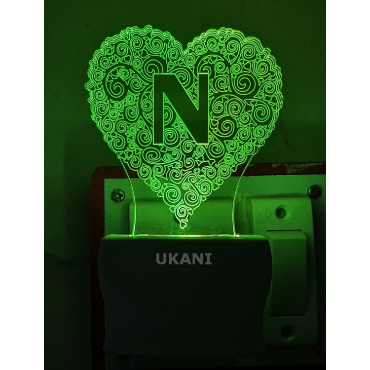 UKANI 3D  Alpha bate N Night lamp with 7 color automatic Changing Light For Home bedroom Gift  Cafe Office Valentine Gift  size (3 inch )