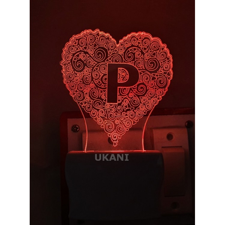 UKANI 3D  Alpha bate P Night lamp with 7 color automatic Changing Light For Home bedroom Gift  Cafe Office Valentine Gift  size (3 inch )