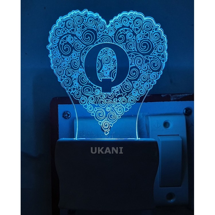 UKANI 3D  Alpha bate Q Night lamp with 7 color automatic Changing Light For Home bedroom Gift  Cafe Office Valentine Gift  size (3 inch )