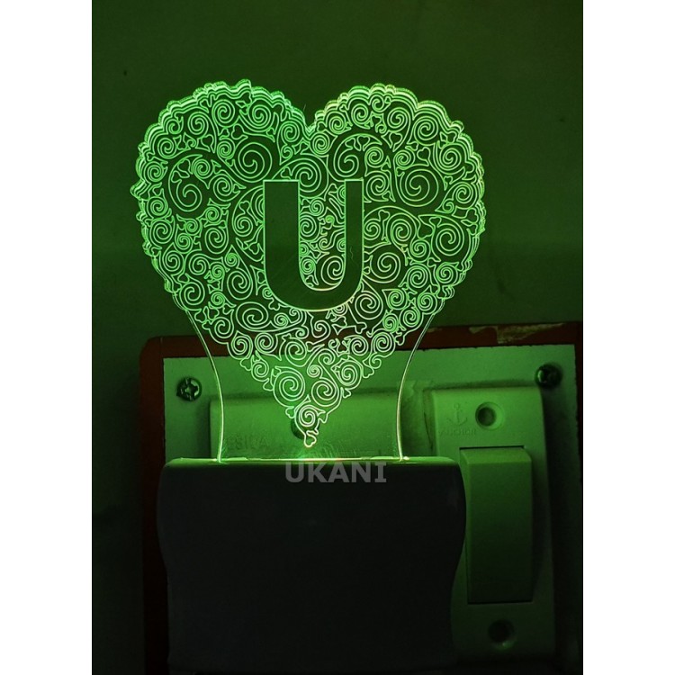 UKANI 3D  Alpha bate U Night lamp with 7 color automatic Changing Light For Home bedroom Gift  Cafe Office Valentine Gift  size (3 inch )