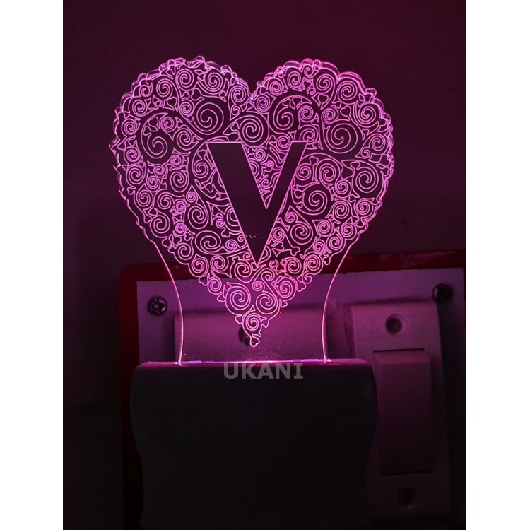 UKANI 3D  Alpha bate V Night lamp with 7 color automatic Changing Light For Home bedroom Gift  Cafe Office Valentine Gift  size (3 inch )