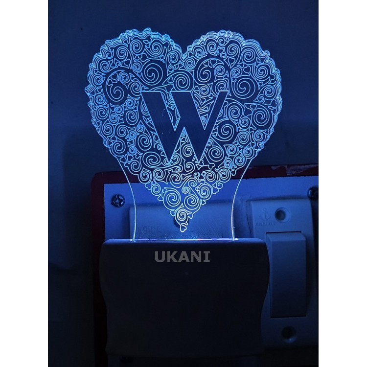 UKANI 3D  Alpha bate W Night lamp with 7 color automatic Changing Light For Home bedroom Gift  Cafe Office Valentine Gift  size (3 inch )