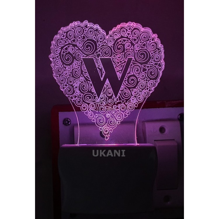 UKANI 3D  Alpha bate W Night lamp with 7 color automatic Changing Light For Home bedroom Gift  Cafe Office Valentine Gift  size (3 inch )
