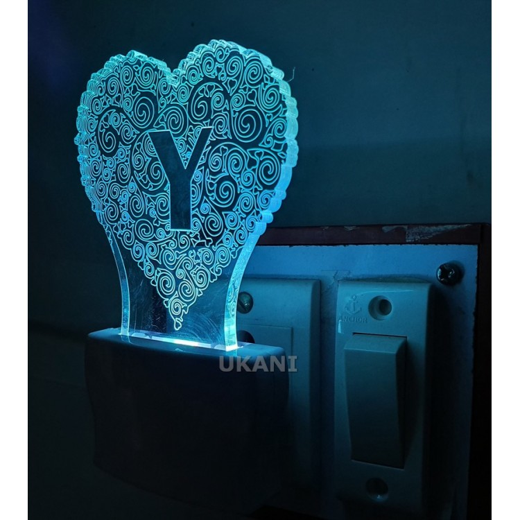 UKANI 3D  Alpha bate Y Night lamp with 7 color automatic Changing Light For Home bedroom Gift  Cafe Office Valentine Gift  size (3 inch )