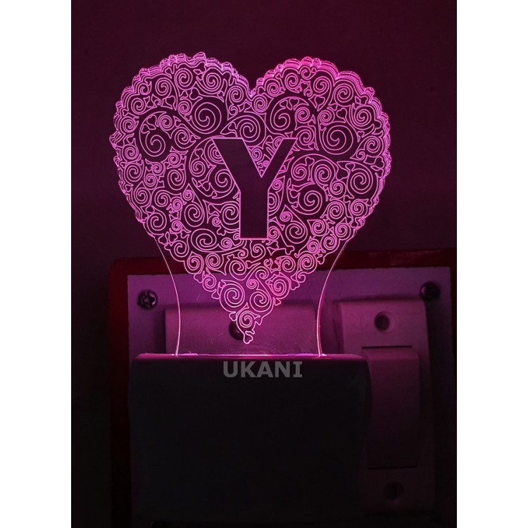 UKANI 3D  Alpha bate Y Night lamp with 7 color automatic Changing Light For Home bedroom Gift  Cafe Office Valentine Gift  size (3 inch )