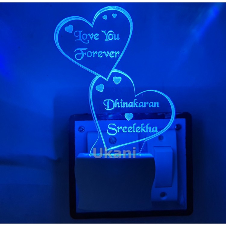 UKANI  3D Customize Name Lamp Dual Heart MOst Trending Design Acrylic Personalized 7 Colour Changing 3D Illusion LED Night Lamp ||Customized Name and Tagline.Perfect Gift for every Occasion /Valentines Day(Multicolour) 