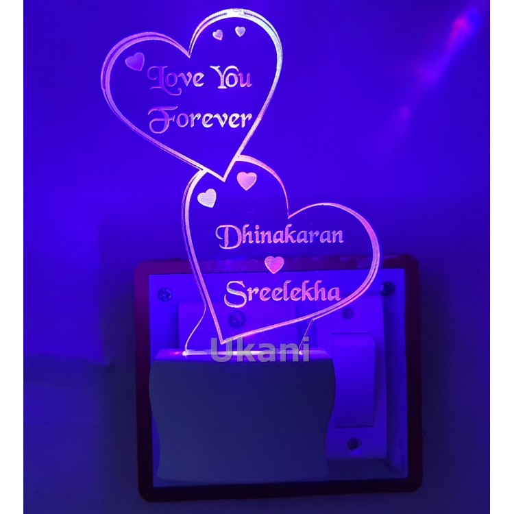 UKANI  3D Customize Name Lamp Dual Heart MOst Trending Design Acrylic Personalized 7 Colour Changing 3D Illusion LED Night Lamp ||Customized Name and Tagline.Perfect Gift for every Occasion /Valentines Day(Multicolour) 