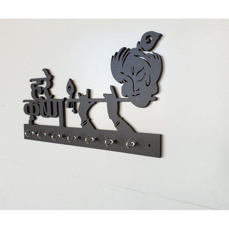 UKANI WOODAN MADE HARE KRISHNA DESIGN WALL KEY HOLDER WITH STEEL KEY RACK FOR HOME/KITCHAN/OFFICE/GIFT