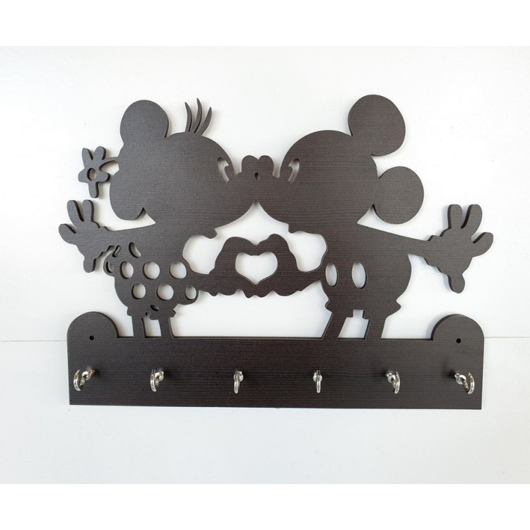 UKANI WOODAN MADE MICKY DESIGN WALL KEY HOLDER WITH STEEL KEY RACK FOR HOME/KITCHAN/OFFICE/GIFT