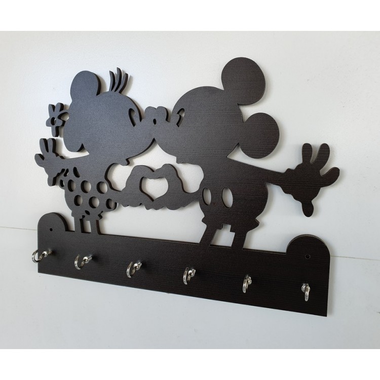 UKANI WOODAN MADE MICKY DESIGN WALL KEY HOLDER WITH STEEL KEY RACK FOR HOME/KITCHAN/OFFICE/GIFT