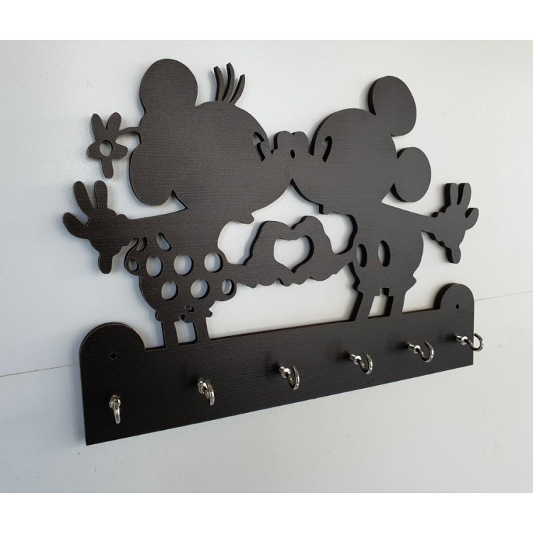 UKANI WOODAN MADE MICKY DESIGN WALL KEY HOLDER WITH STEEL KEY RACK FOR HOME/KITCHAN/OFFICE/GIFT